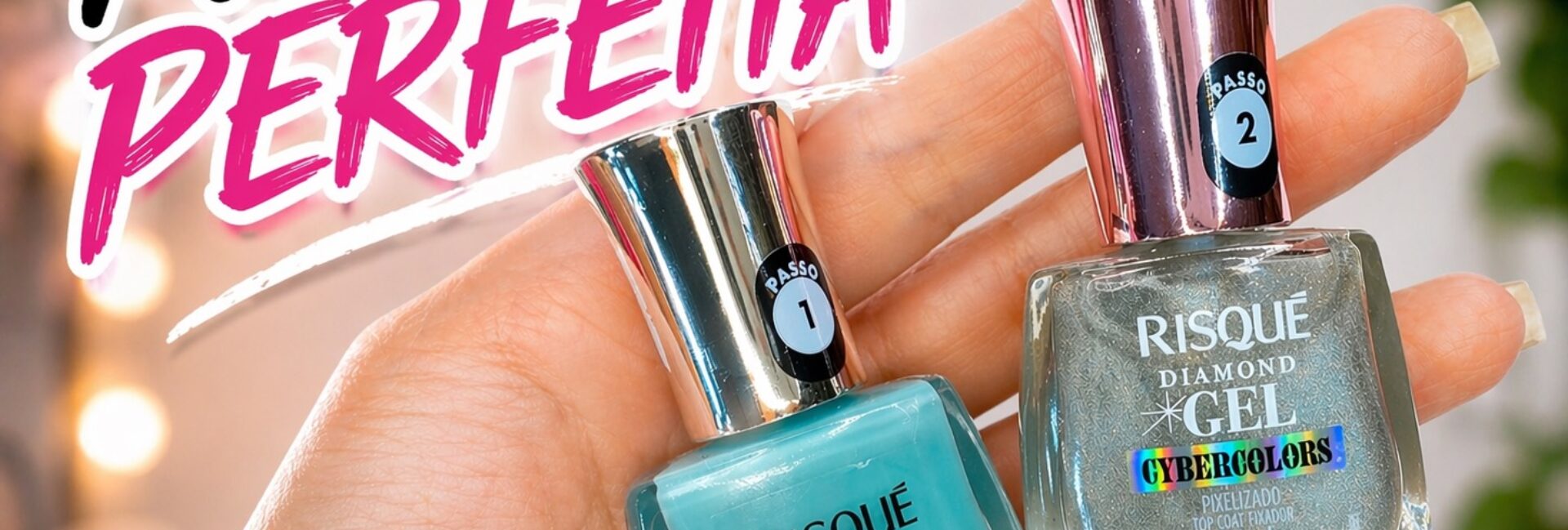 Misturinha com Risqué Cyber Colors: azul claro, toque menta e top coat holográfico