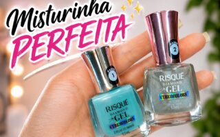 Misturinha com Risqué Cyber Colors: azul claro, toque menta e top coat holográfico