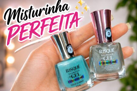 Misturinha com Risqué Cyber Colors: azul claro, toque menta e top coat holográfico