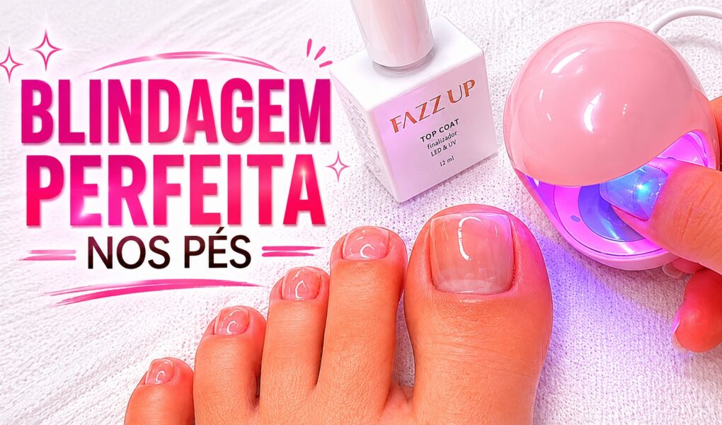 Blindagem das unhas dos pés com base gel e top coat em gel