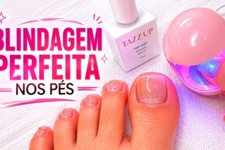 Blindagem das unhas dos pés com base gel e top coat em gel