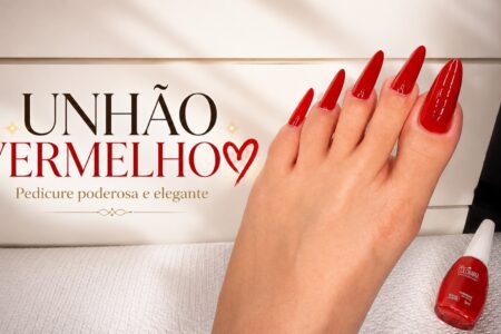 Esmaltação vermelha poderosa nas unhas dos pés com Colorama Gabriele