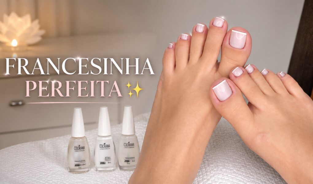 Francesinha tradicional nas unhas dos pés com acabamento delicado