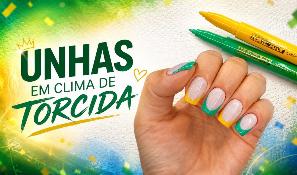 Francesinhas verde e amarelo em clima de torcida: uma ideia delicada para as unhas