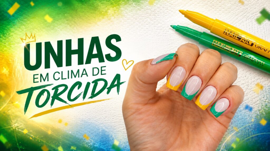 Francesinhas verde e amarelo em clima de torcida: uma ideia delicada para as unhas