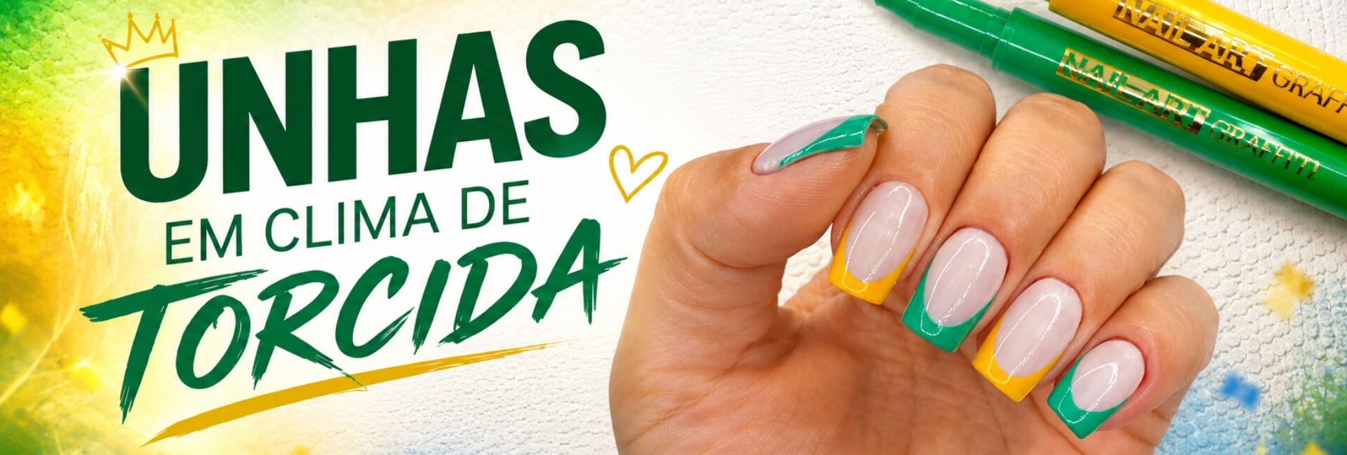 Francesinhas verde e amarelo em clima de torcida: uma ideia delicada para as unhas