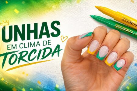 Francesinhas verde e amarelo em clima de torcida: uma ideia delicada para as unhas