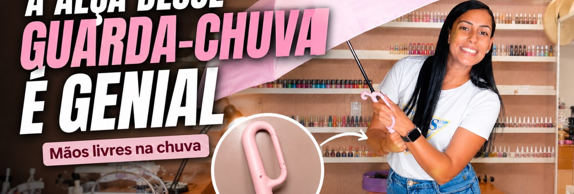 Guarda-chuva rosa com alça prática: um achadinho fofo para presentear