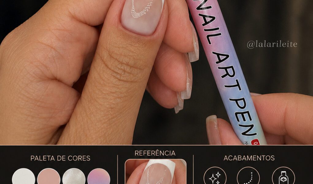=Tutorial premium de francesinha delicada com acabamento translúcido e detalhe minimalista usando canetinha nail art e esmalte Colorama Véu.