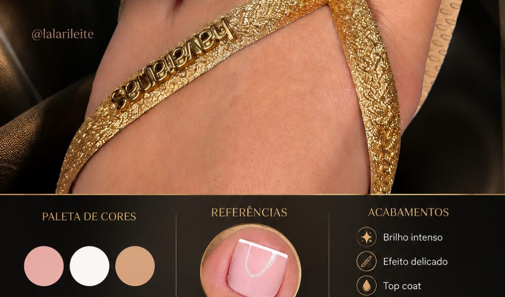 =Pedicure minimalista com esmaltação nude rosada e detalhe delicado branco, trazendo um visual clássico, elegante e atemporal.