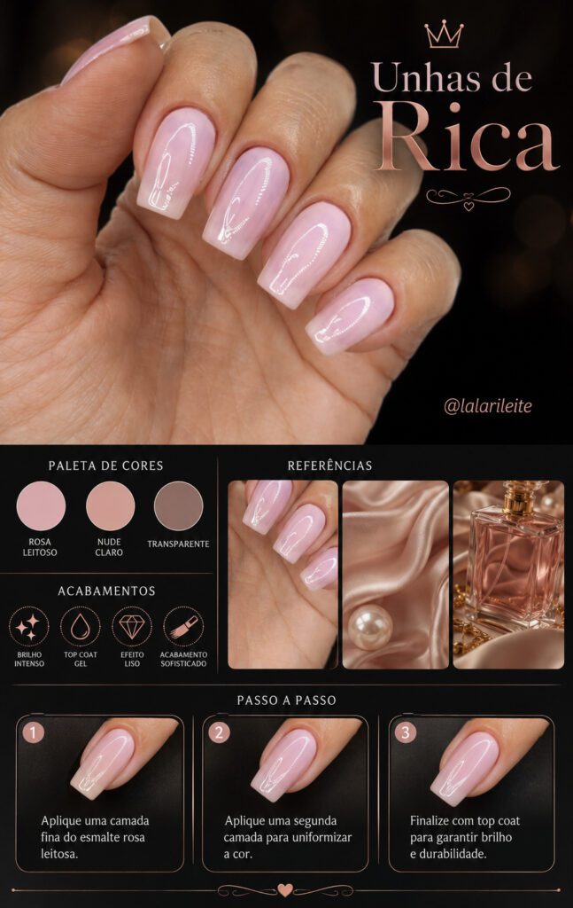 Unhas de Rica Rosa Leitoso