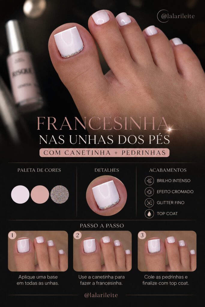 Francesinha nas Unhas dos Pés com Canetinha + Pedrinhas