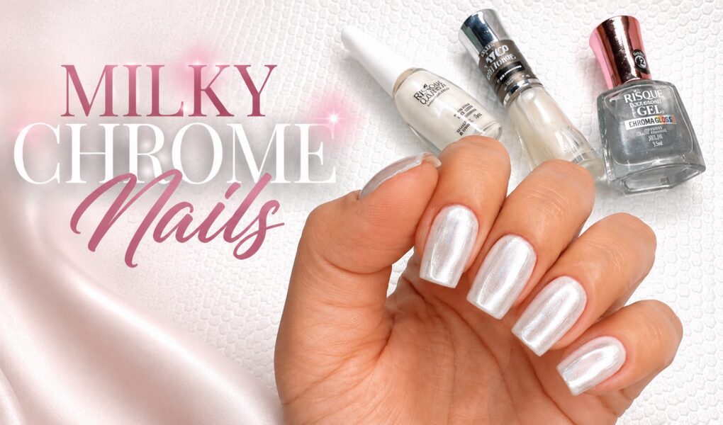 Milk chrome nails: o branquinho com brilho cromado que está em alta