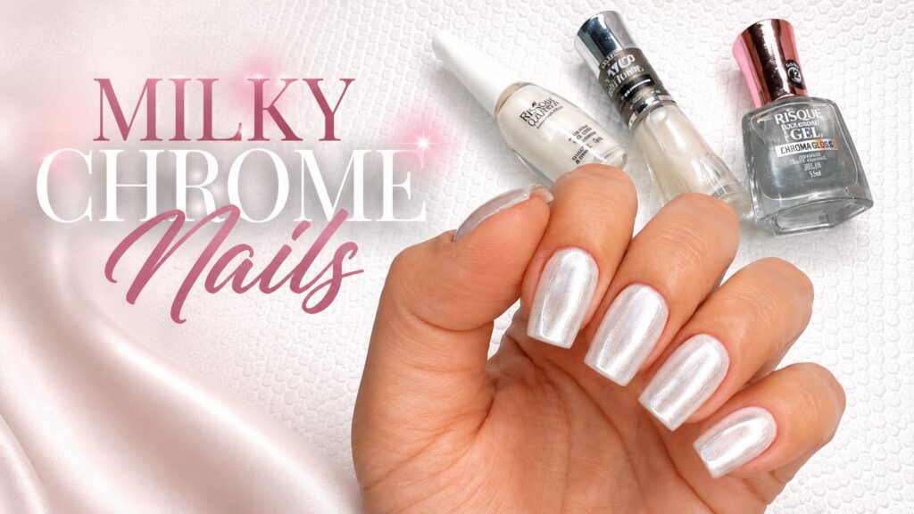 Milk chrome nails: o branquinho com brilho cromado que está em alta