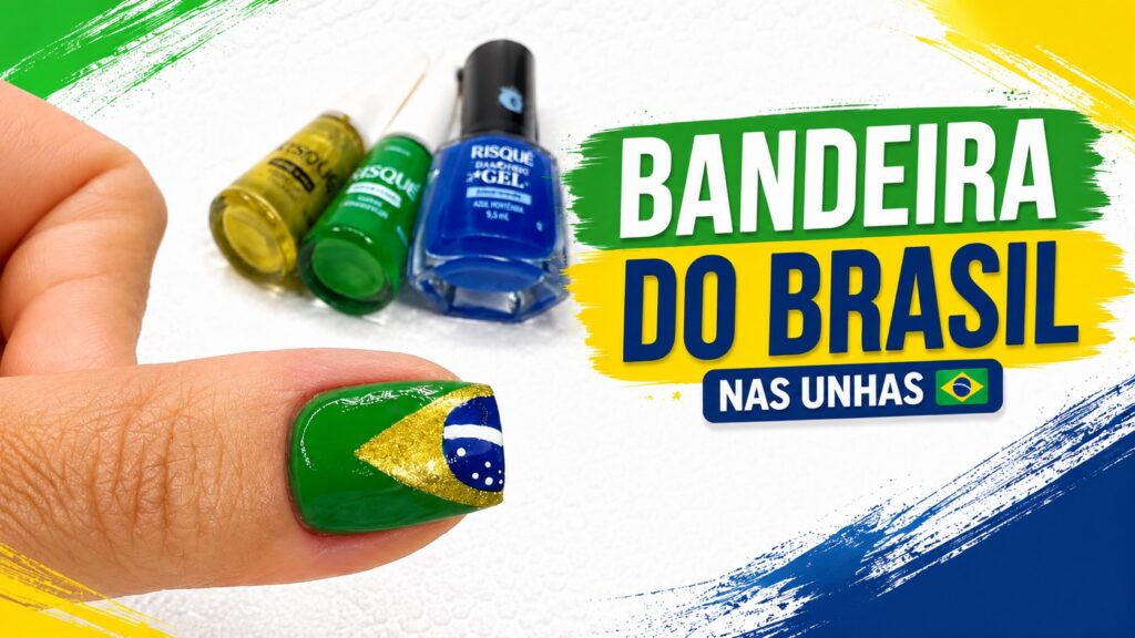Tutorial fácil da bandeira do Brasil na unha com esmaltes coloridos