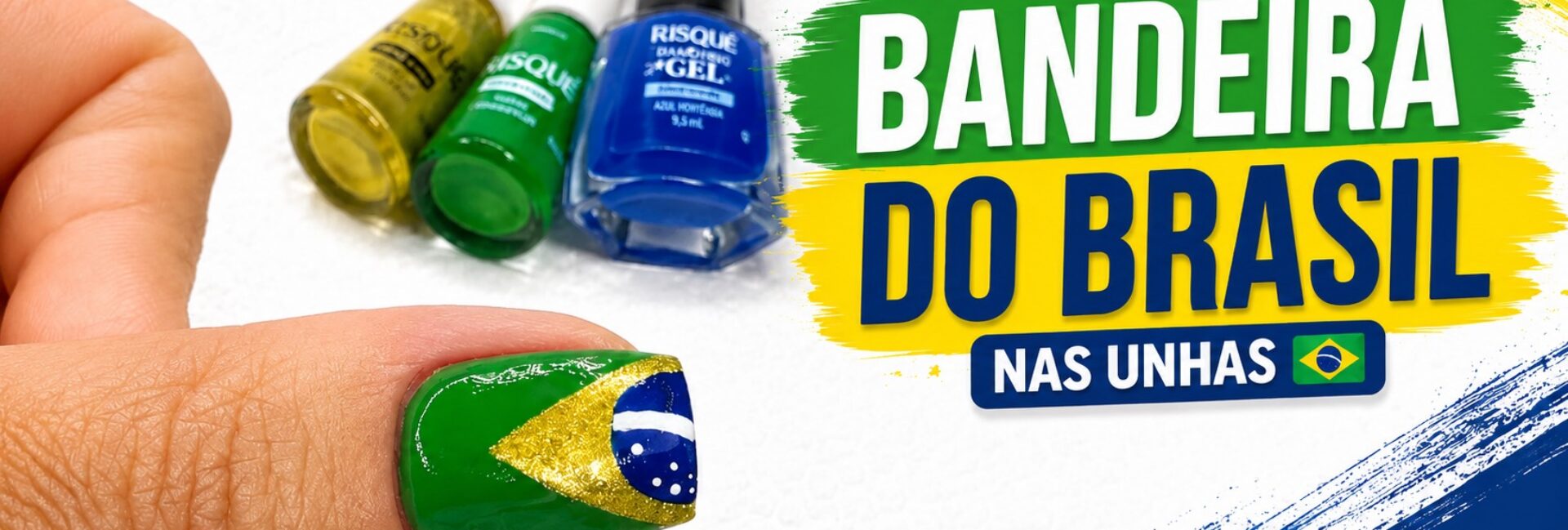 Tutorial fácil da bandeira do Brasil na unha com esmaltes coloridos