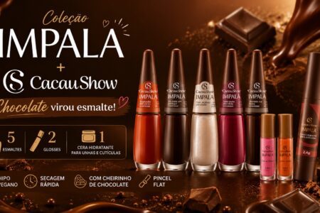 Coleção Impala + Cacau Show: esmaltes e glosses inspirados em chocolate