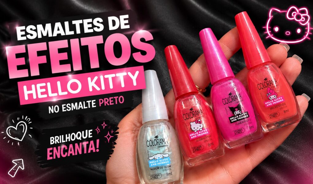 Efeitos Colorama Hello Kitty por cima do esmalte preto