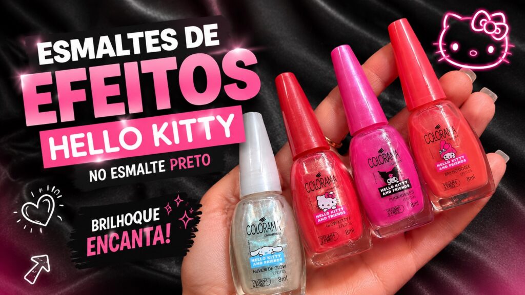 Efeitos Colorama Hello Kitty por cima do esmalte preto