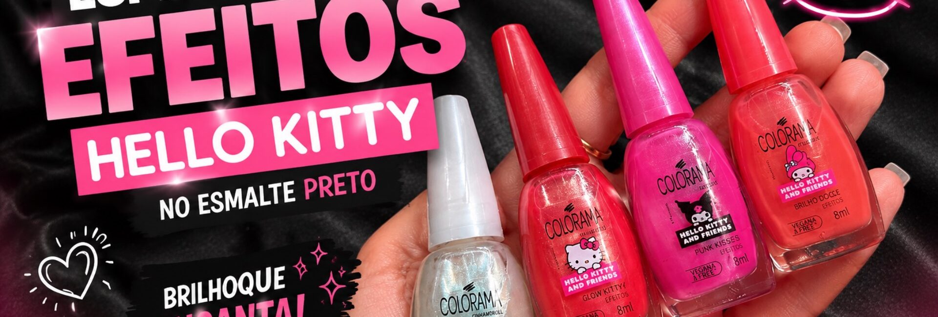 Efeitos Colorama Hello Kitty por cima do esmalte preto