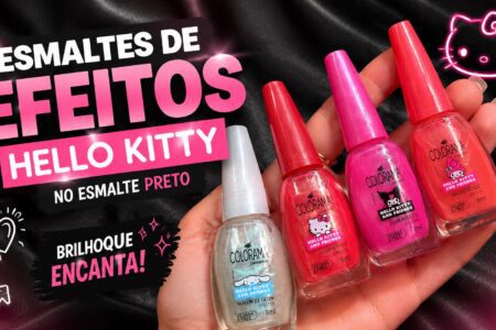 Efeitos Colorama Hello Kitty por cima do esmalte preto