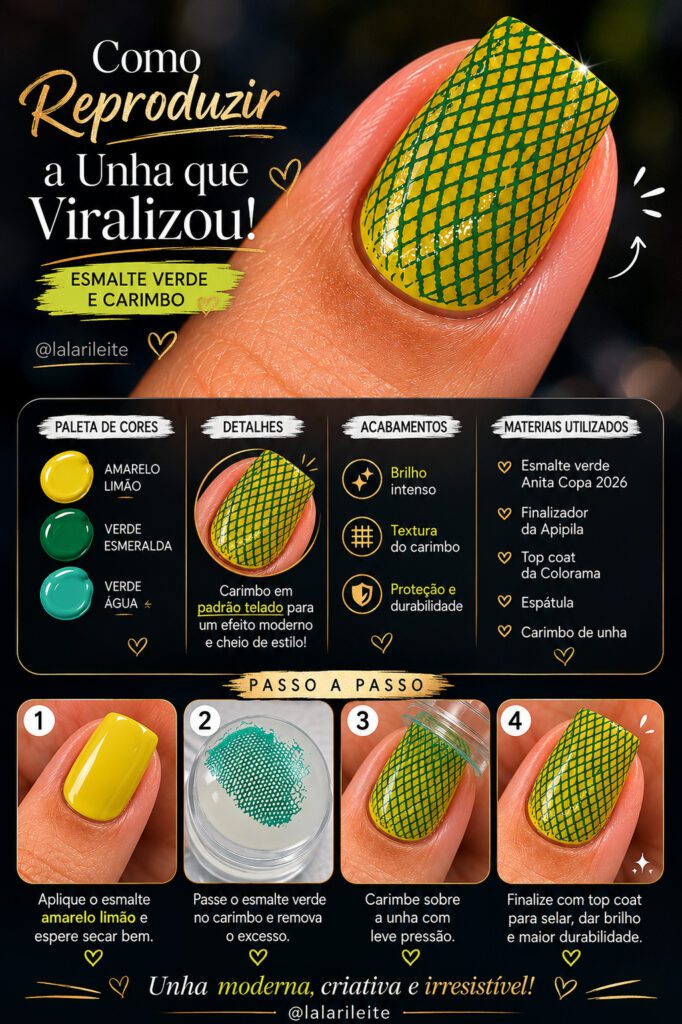 Como Reproduzir a Unha que Viralizou com Esmalte Verde e Carimbo
