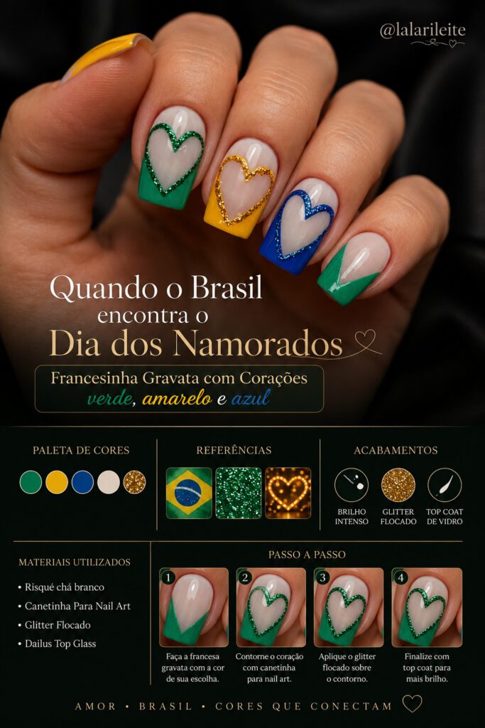 Quando o Brasil encontra o Dia dos Namorados – Francesinha Gravata com Corações verde, amarelo e azul