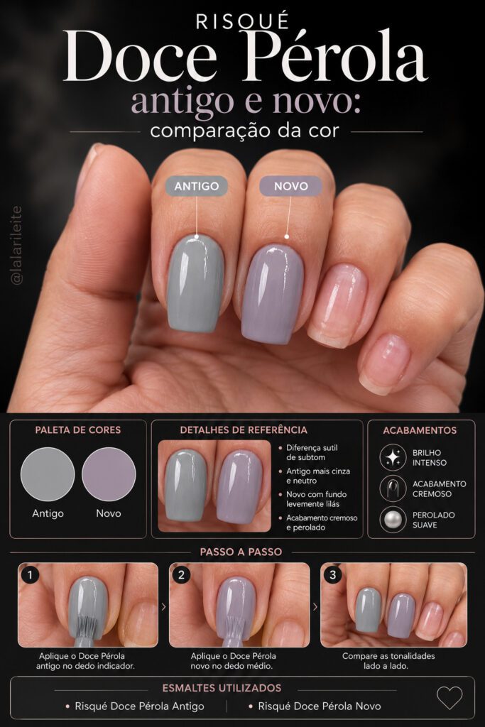 Risqué Doce Pérola antigo e novo: comparação da cor