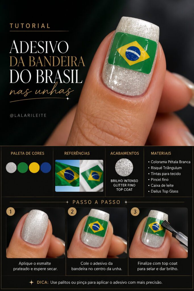 Tutorial Adesivo da Bandeira do Brasil nas Unhas