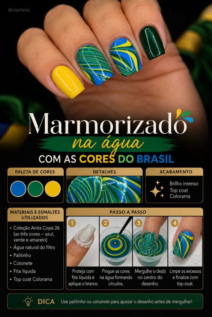 Marmorizado na água com as cores do Brasil