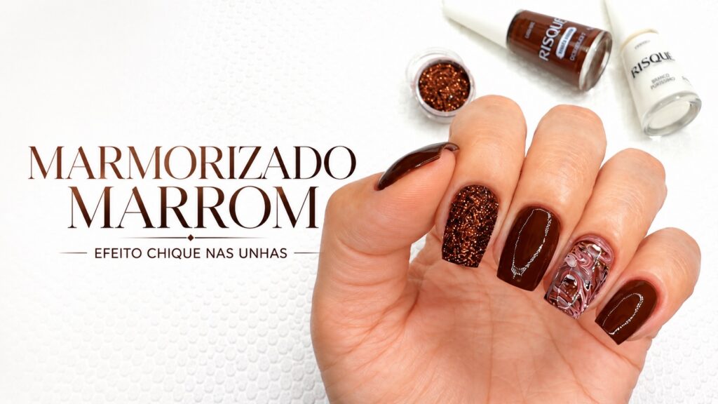 Marmorizado marrom chique: uma ideia fácil com glitter e esmaltes Risqué