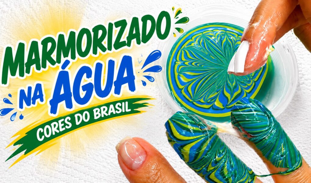 Marmorizado na água com as cores do Brasil