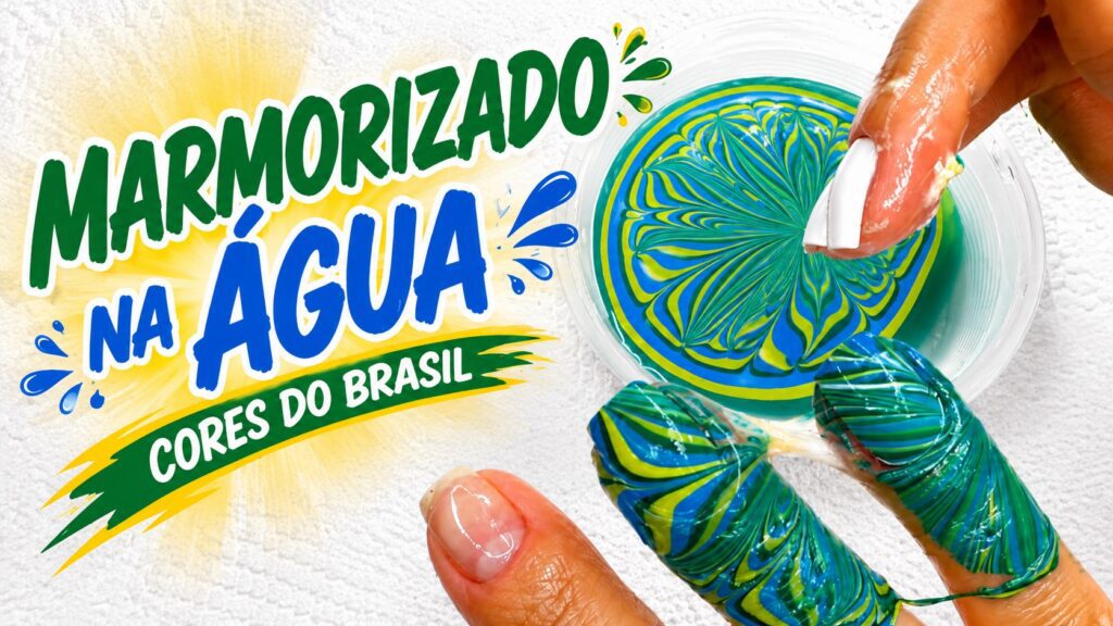 Marmorizado na água com as cores do Brasil