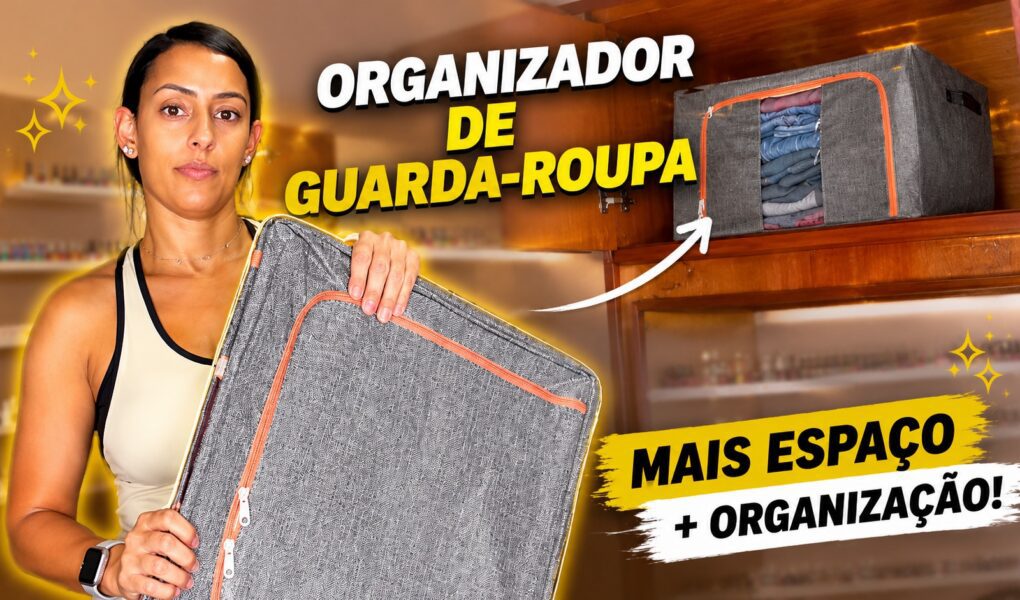 A paz do guarda-roupa organizado com organizador de 66 litros