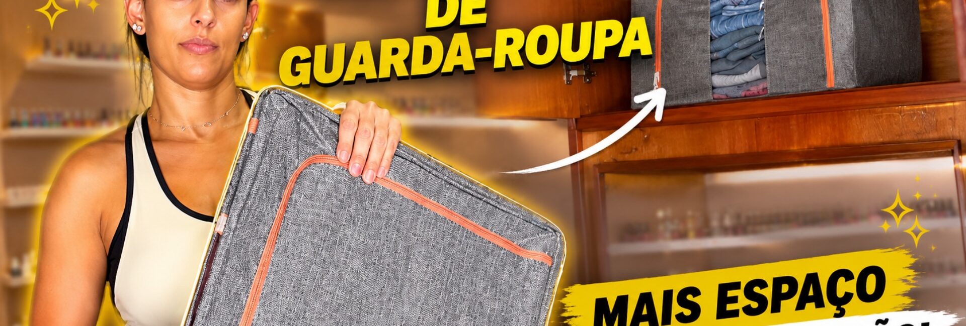 A paz do guarda-roupa organizado com organizador de 66 litros