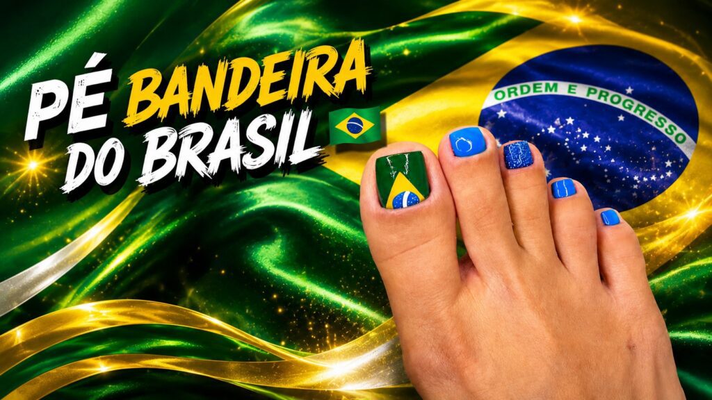 Pé do Brasil em clima de torcida: esmaltação amarela, azul e verde