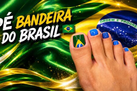 Pé do Brasil em clima de torcida: esmaltação amarela, azul e verde