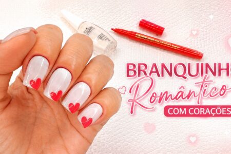 Unhas românticas para o Dia dos Namorados com corações delicados
