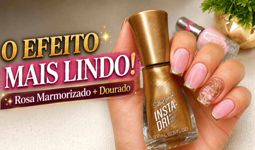 Marmorizado rosa e dourado com francesinha: uma combinação delicada