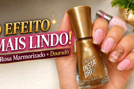 Marmorizado rosa e dourado com francesinha: uma combinação delicada