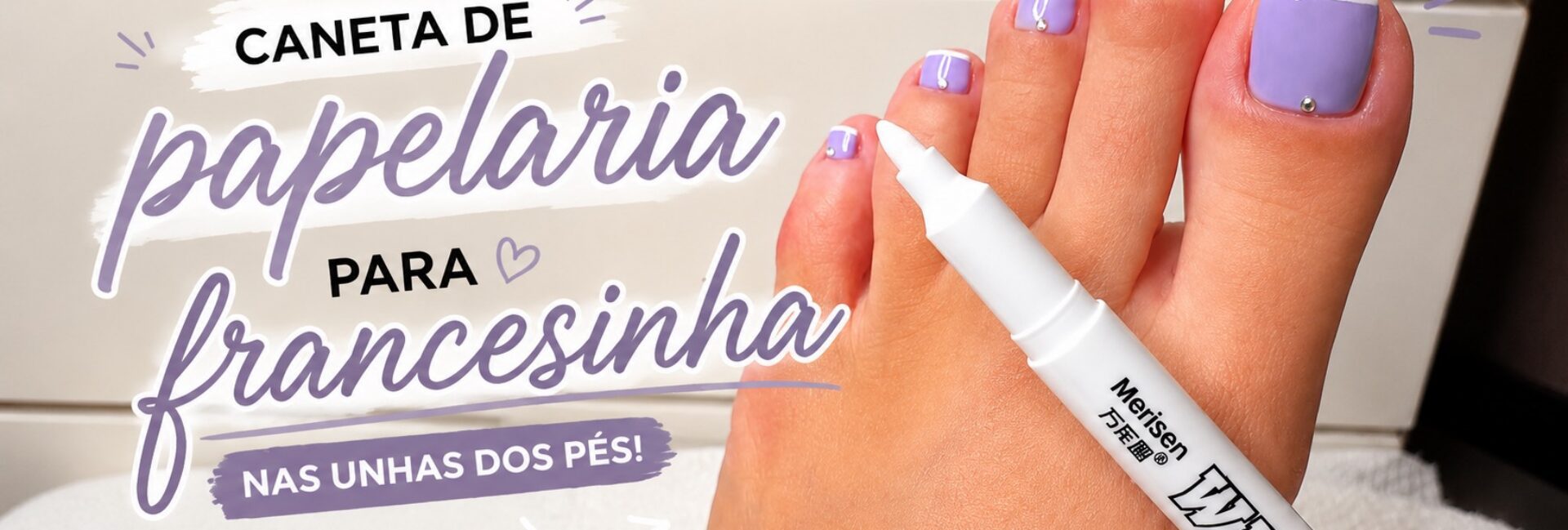 Caneta de papelaria nas unhas: francesinha delicada com tinta acrílica branca