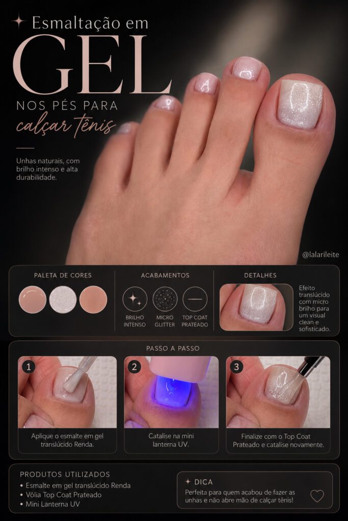 Esmaltação em Gel nos Pés para Calçar Tênis