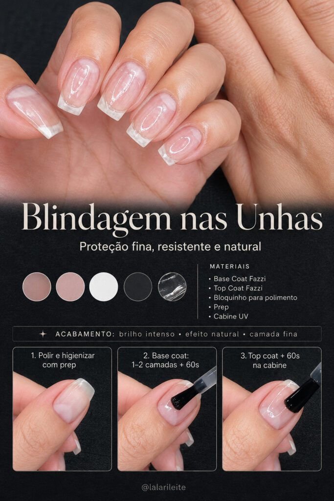 =Blindagem fina e transparente para proteger as unhas naturais, proporcionando resistência, brilho intenso e acabamento natural.