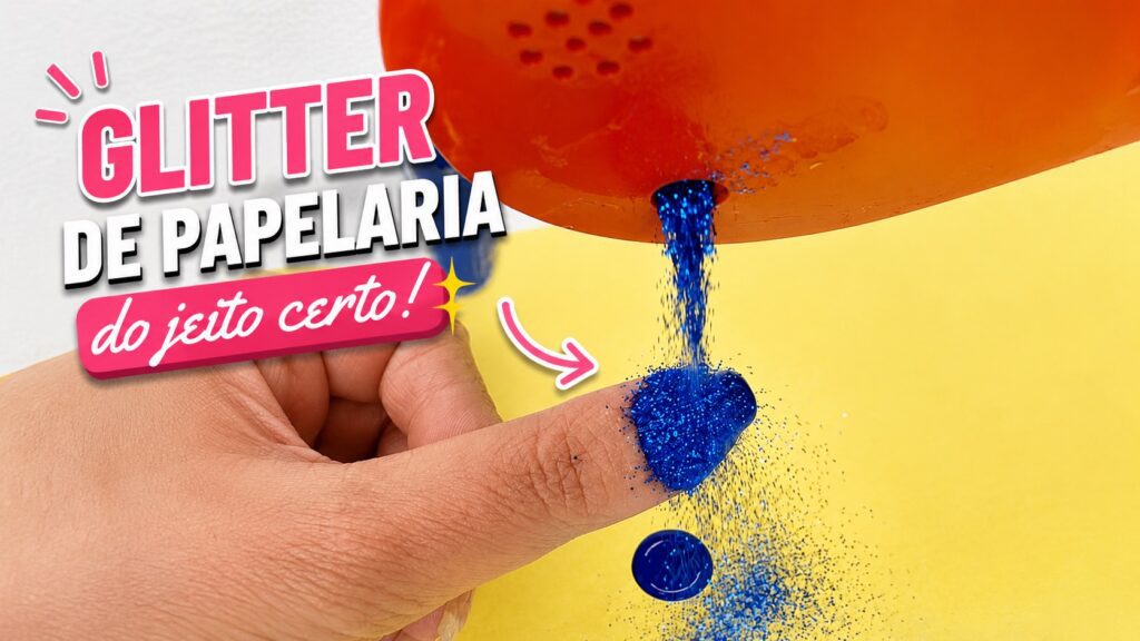 Unha com glitter de papelaria: azul, brilho e acabamento limpo