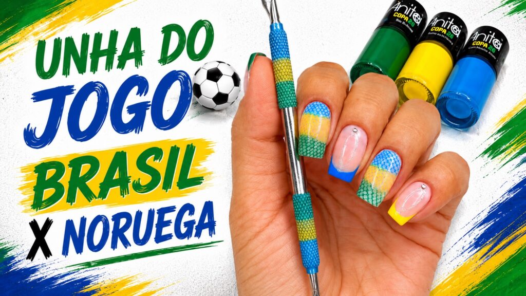 Unhas para o jogo Brasil x Noruega com carimbo e francesinha
