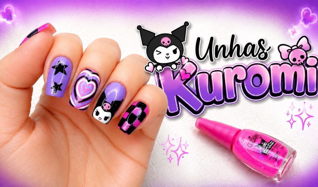 Unhas Kuromi com Punk Gloss da Colorama: nail art descontraída
