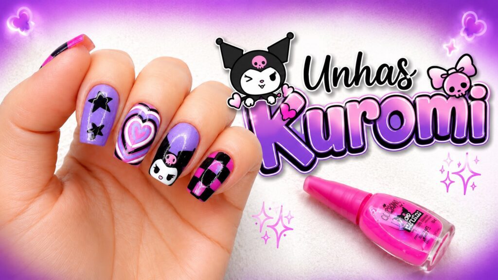 Unhas Kuromi com Punk Gloss da Colorama: nail art descontraída