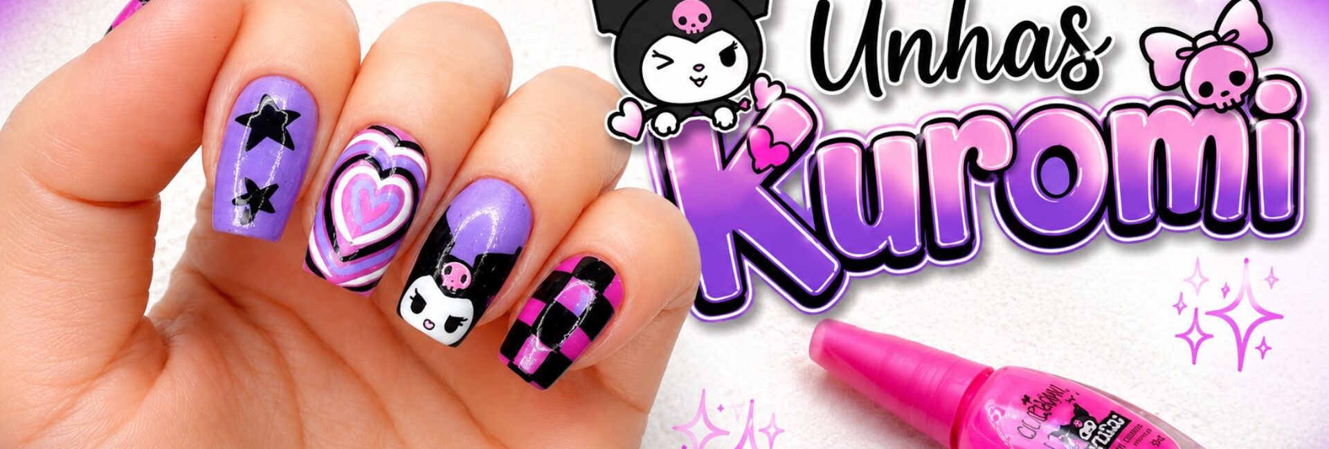 Unhas Kuromi com Punk Gloss da Colorama: nail art descontraída
