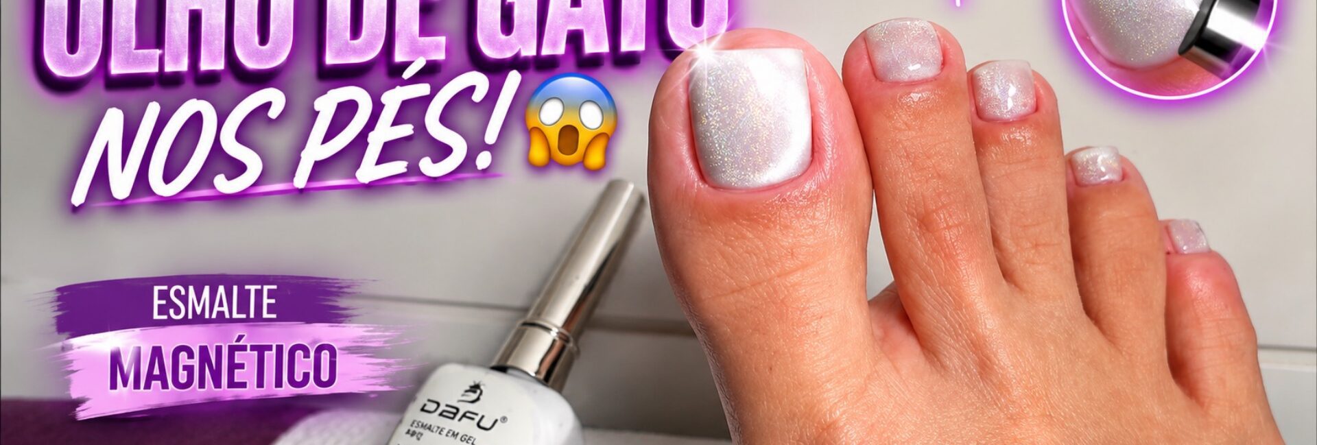 Esmalte em gel magnético nas unhas dos pés: efeito olho de gato
