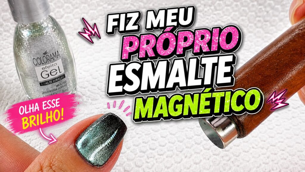 Esmalte magnético caseiro com pó Cat Eye e top coat Colorama Brilho Diamante